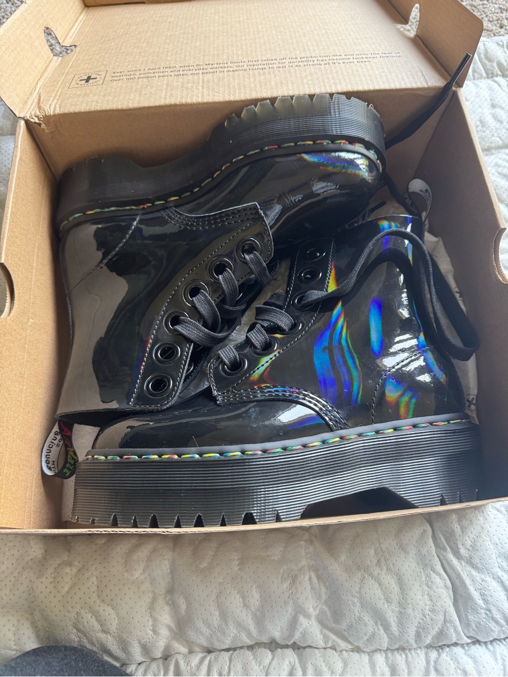 Dr. Martens Black Holographic Platform Combat Boots- limited edition Molly boot